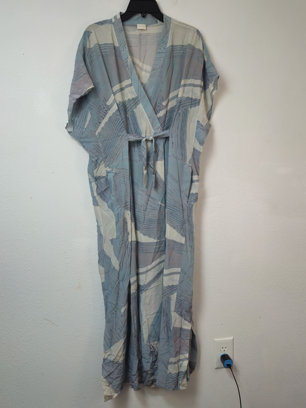 Poetry Silk Light Blue Abstract Print Maxi Dress Size US 12